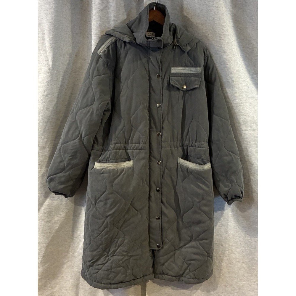 POL Jacket Oversized Long Padded Charcoal Gray Large Hooded SMJ152